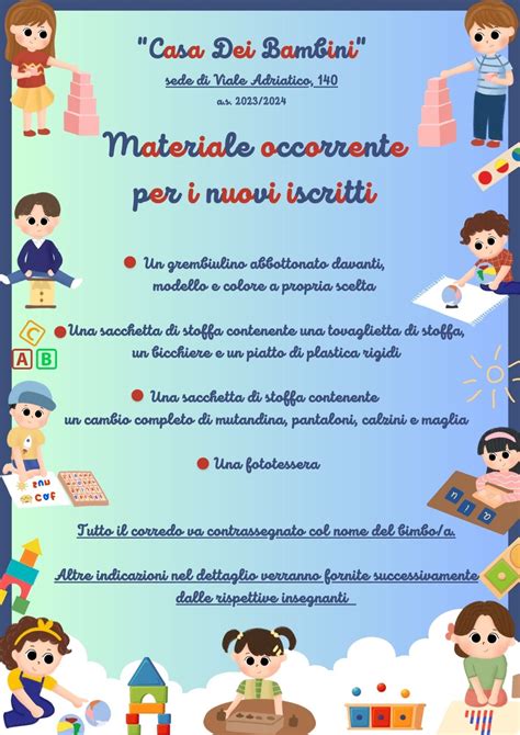 Occorrente Per Bambini Neo Iscritti Alla Scuola Dellinfanzia