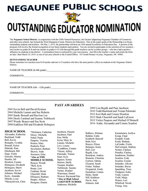 Examples Of Teacher Of The Year Nomination