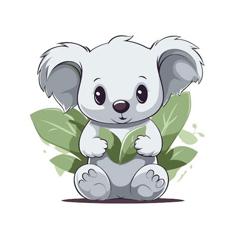 Premium Vector Cute Koala Sitting On A Green Leaf Vector Illustration