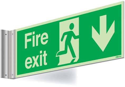 Xtra Glo Double Sided Fire Exit Man Arrow Down Corridor Sign Seton