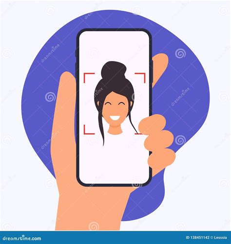 Hand Holding Mobile Smart Phone With Face Recognition App Vector