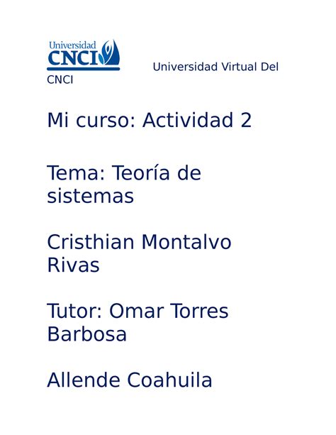 Actividad Teoria En Sistemas Universidad Virtual Del Cnci Mi Curso