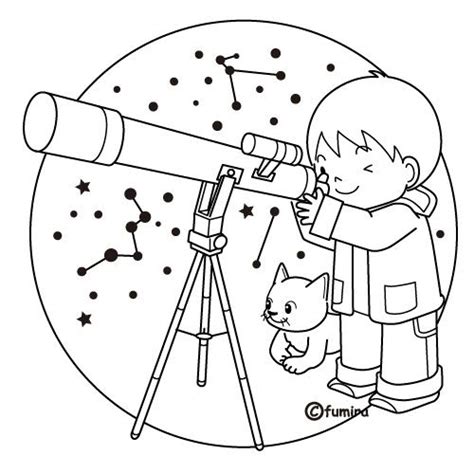 Pinto Dibujos Ni O Viendo Las Estrellas Con Telescopio Para Colorear