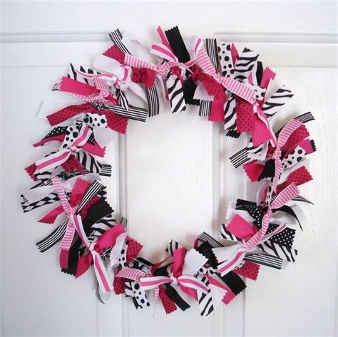 Pink Black and White Ribbon Wreath | Etsy | Ribbon wreath, Black and ...