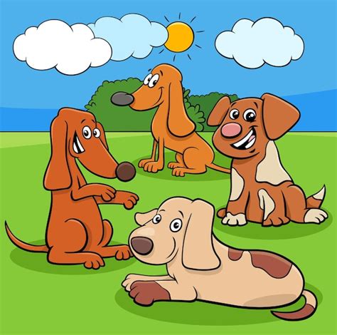 Bande Dessinée Illustration Du Groupe De Personnages Animaux Chiens Et