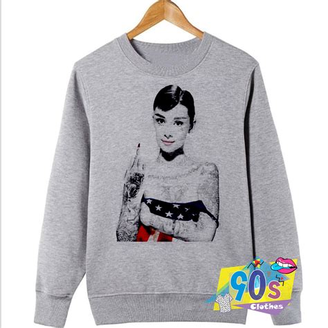 Audrey Hepburn Tattoo And Fuck Sweatshirt On Sale Sclothes