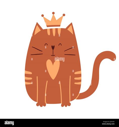 Un joli chat de dessin animé avec une couronne sur sa tête est assis et