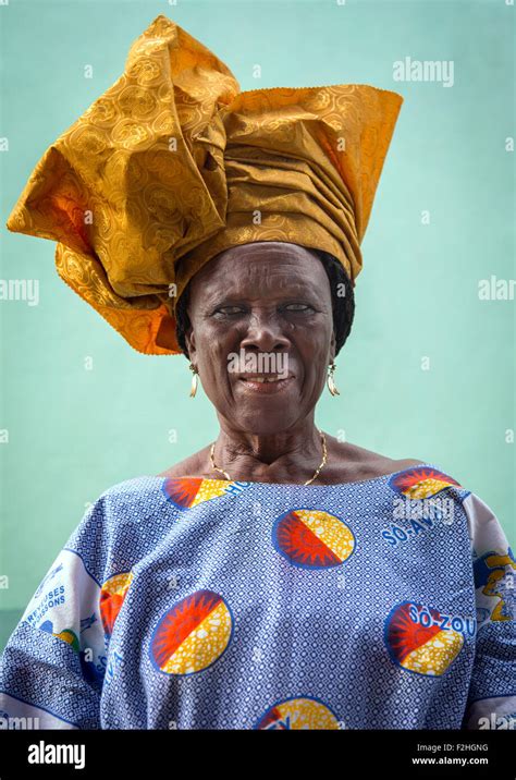 Benin West Africa Ganvié fashionable old woman in traditional