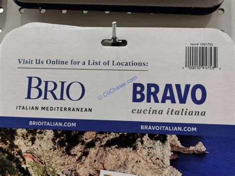 Costco 1091753 Bravo Brio Restaurants T Cards Bar 2 Costcochaser