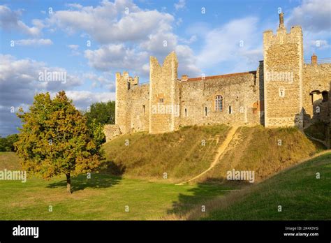 Evening light on Framlingham castle walls curtain wall and ramparts ...