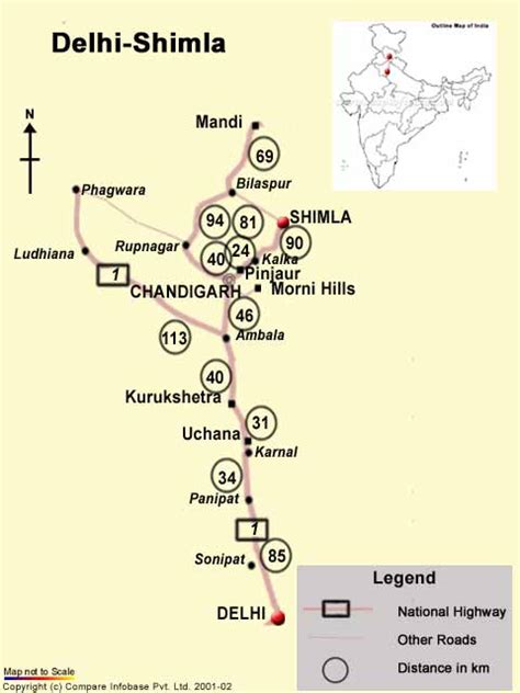 Road Map From Delhi to Shimla, Distance From Delhi to Shimla