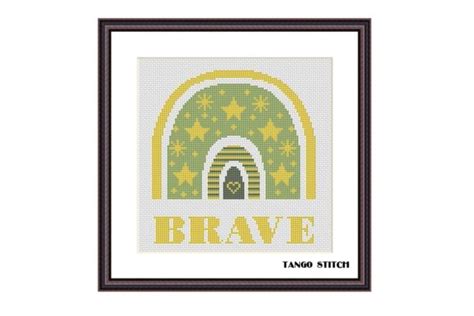 Yellow BRAVE Boho Rainbow Nursery Stitch Graphic By Tango Stitch