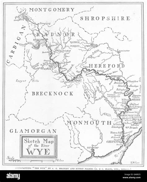 WALES: Sketch Map of the River Wye, 1926 Stock Photo - Alamy