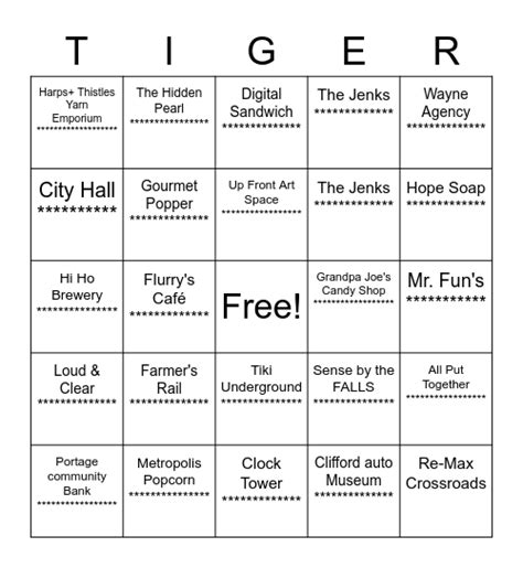 Tiger Bingo Scavenger Hunt Bingo Card