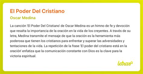 Significado De La Canción El Poder Del Cristiano Oscar Medina