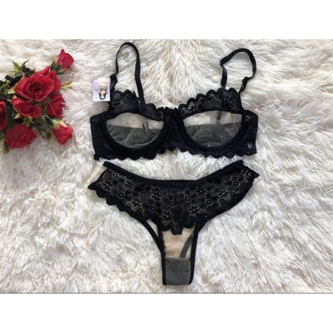 Conjunto Calcinha E Suti Em Renda Tule Sexy Sem Bojo Aro