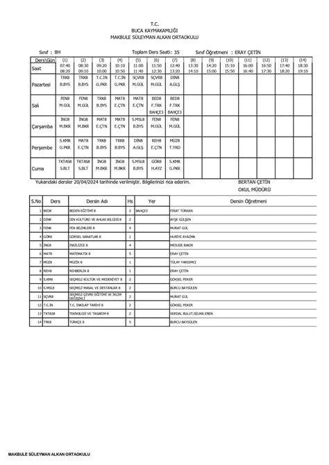 22 nisan 2024 ders programları Makbule Süleyman Alkan Ortaokulu