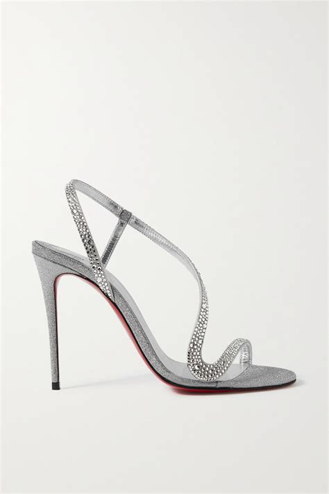 Christian Louboutin Rosalie Strass 100 Embellished Glittered Leather Sandals In White Lyst