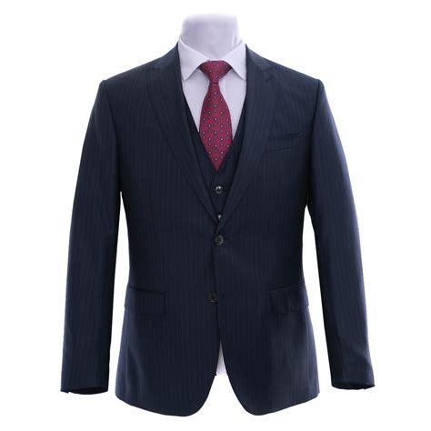 Navy Stripe 3Pc Peak Lapel Suit Jacket Esclot Tailoring London