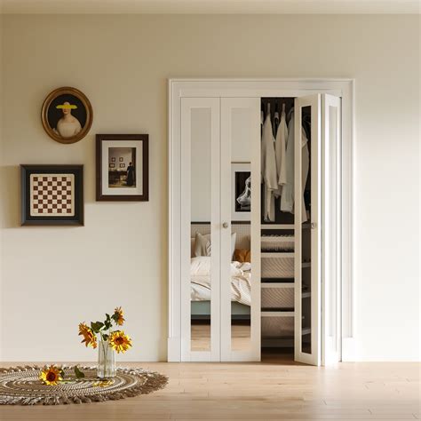 1-Lite Mirror Bifold Door with Hardware Kit, Solid Wood, White | Ark Design
