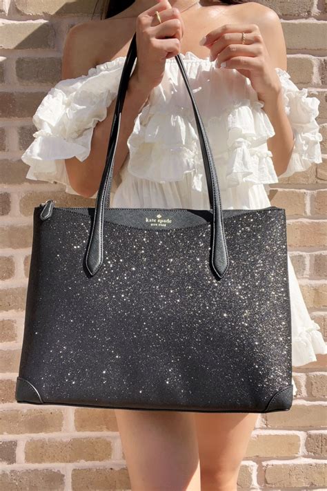 Kate Spade Joeley Lola Shimmy Glitter Top Zip Tote Shoulder Bag Black Shopperboard