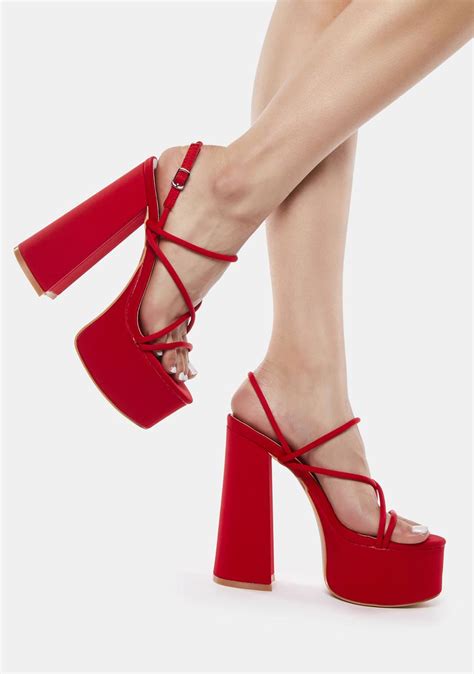 Strappy Platform Block Heels Red Dolls Kill