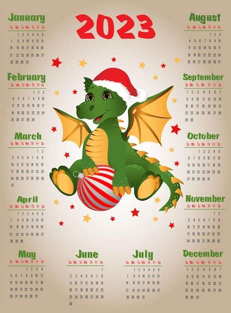 Calendario Con Il Simbolo Del Drago Dell Anno Simpatico Drago