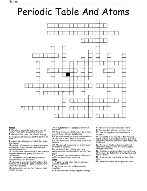 Periodic Table And Atoms Crossword Wordmint