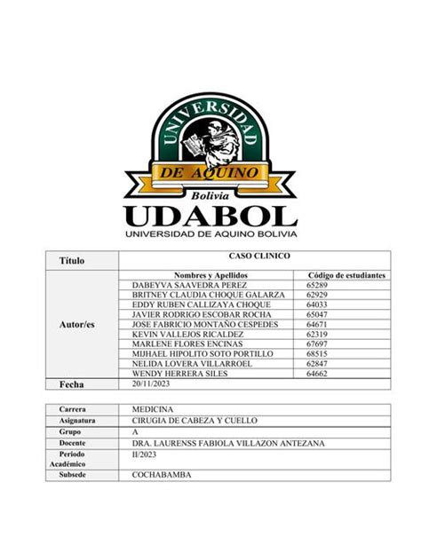 CASO CLINICO CIRUGIA DE CABEZA José Fabricio Montaño Céspedes uDocz