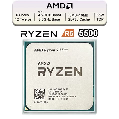 AMD Ryzen 5500 Ryzen 5000 Series 6-Core Socket AM4 65W None Integrated ...