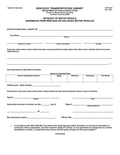 Pdf Affidavit Of Motor Vehicle Assembled Countyclerk Meadecounty Ky