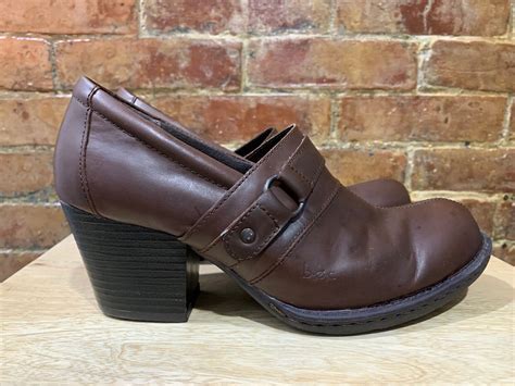 Boc Born Concept Brown Leather Slip On Block Heel Wom Gem