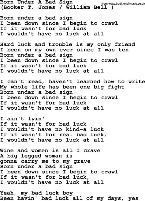 Born Under A Bad Sign By The Byrds Lyrics With Pdf