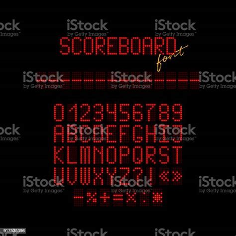 Font Papan Skor Yang Dipimpin Merah Huruf Dan Angka Realistis Vektor