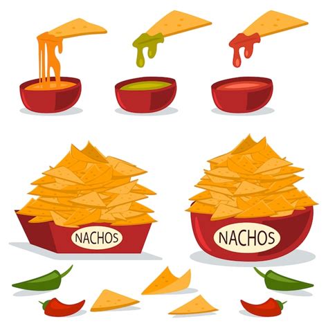 Premium Vector Nachos In A Plate With Cheese Chili And Guacamole