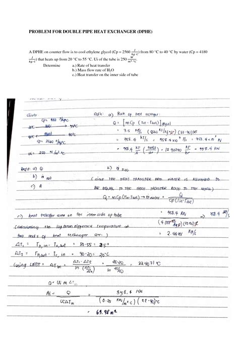 Solution Problem For Double Pipe Heat Exchanger Dphe Studypool