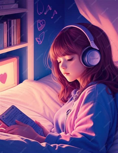 Premium Ai Image Lofi Music Beautiful Anime Girl Listen To Music