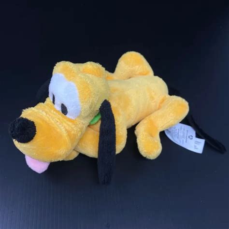 DISNEY STORE PLUTO Dog Plush Yellow Laying Down Collar Sewn Eyes ...