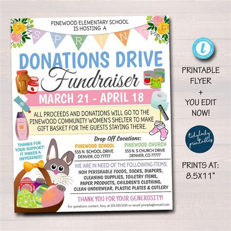 Spring Easter Donations Drive Flyer Toiletries Drive Food Drive