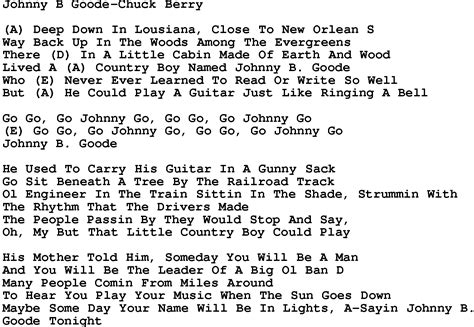 Country Music Johnny B Goode Chuck Berry Lyrics And Chords