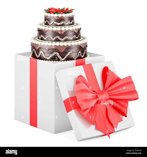 Chocolate Birthday Cake Inside T Box Present Concept 3d Rendering