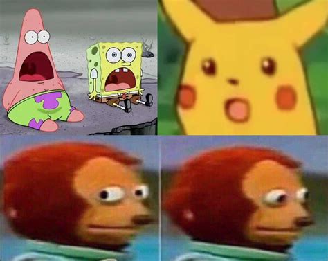 Surprised Patrick Spongebob Pikachu And Monkey Looking Away Blank