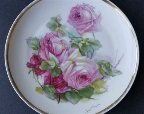 Antique Pink Roses Transferware Cabinet Plate Zeh Scherzer Z S Co