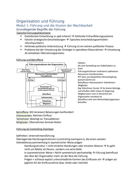 O F Zusammenfassung Organisation und Führung Modul 1 Führung und