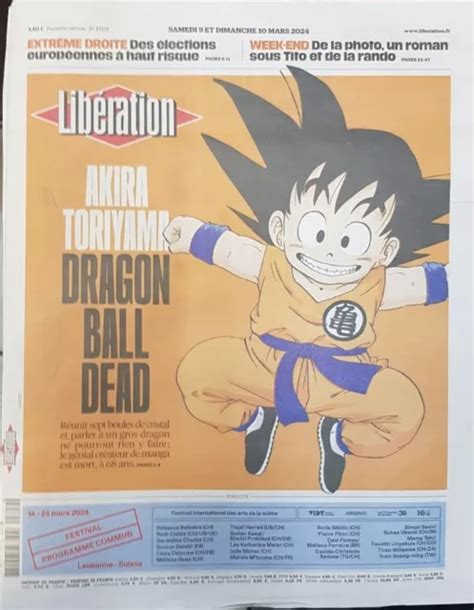 JOURNAL LIBÉRATION 9 Mars 2024 DECES AKIRA TORIYAMA Dragon Ball neuf