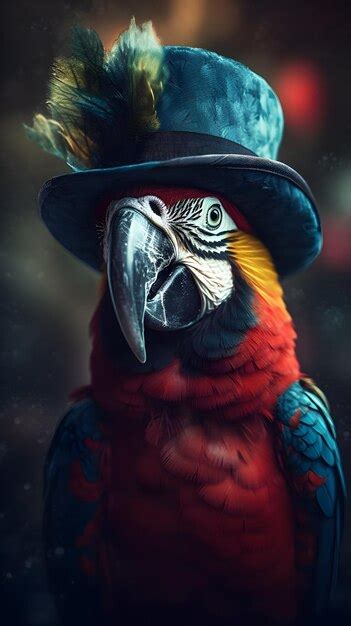 Premium Ai Image Beautiful Macaw Parrot With Hat