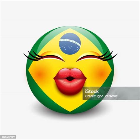 Ilustración De Emoticono Besos Lindo Aislado En Fondo Blanco Con Brasil