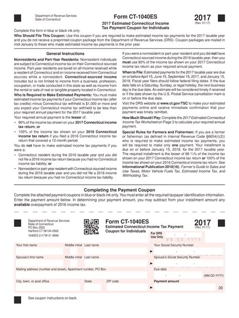 Ct Drs Ct 1040es 2017 Fill Out Tax Template Online Us Legal Forms