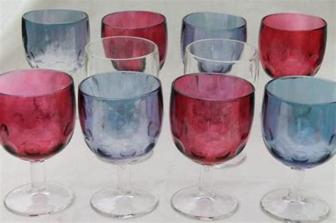 Big Chunky Glass Goblets 10 Vintage Hoffman House Style Glasses In Red And Blue