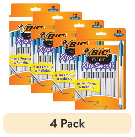 4 Pack Bic Cristal Xtra Smooth Stic Ball Pen 10 Mm Blue 10 Pack